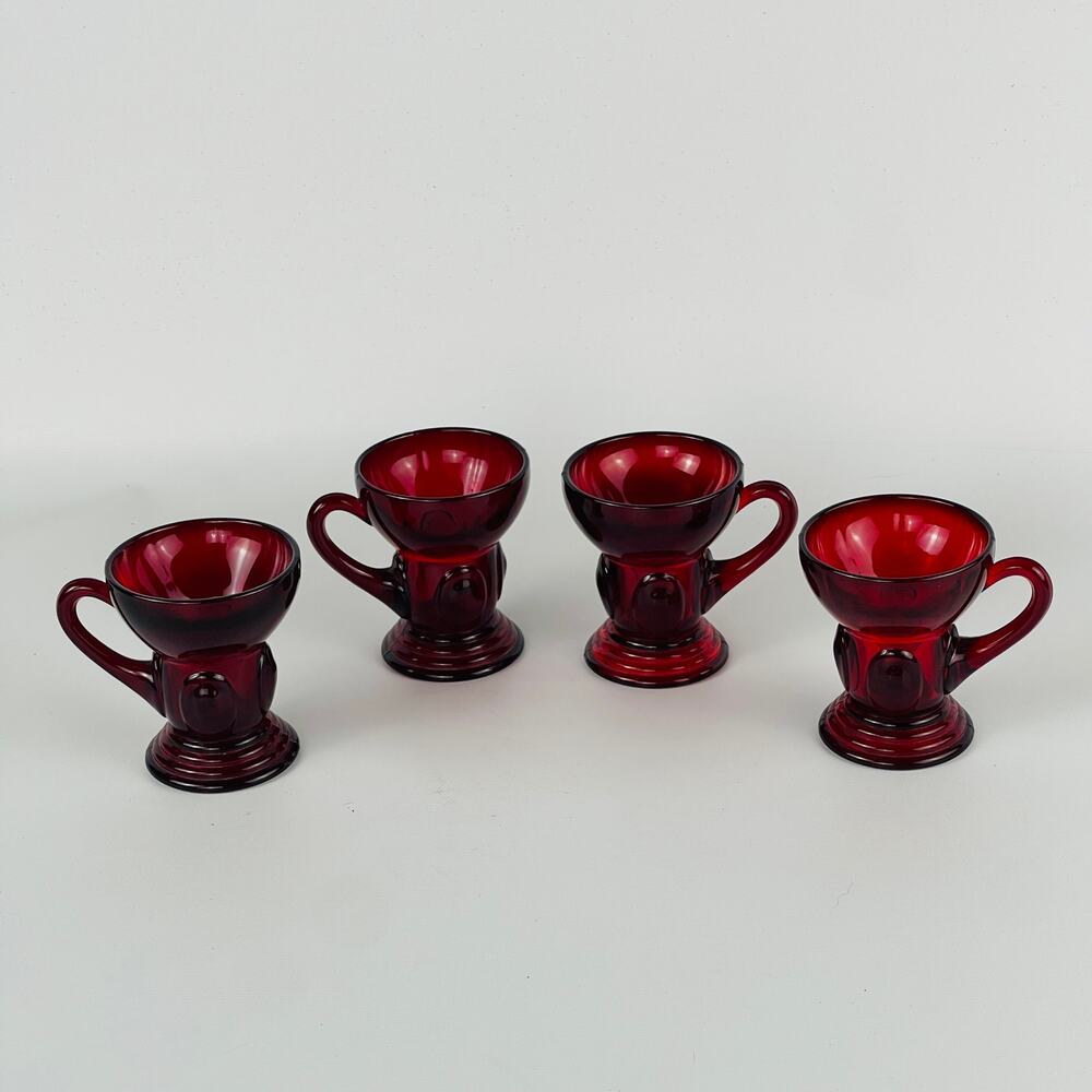Vintage Martinsville Whiskey Ruby Red Moondrops Demitasse Glass Set of 4